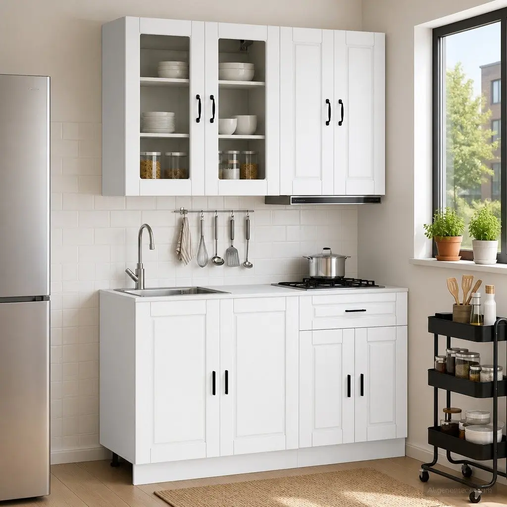 Kitchen Unit White 4 Pcs Engineered Wood Storage Organization