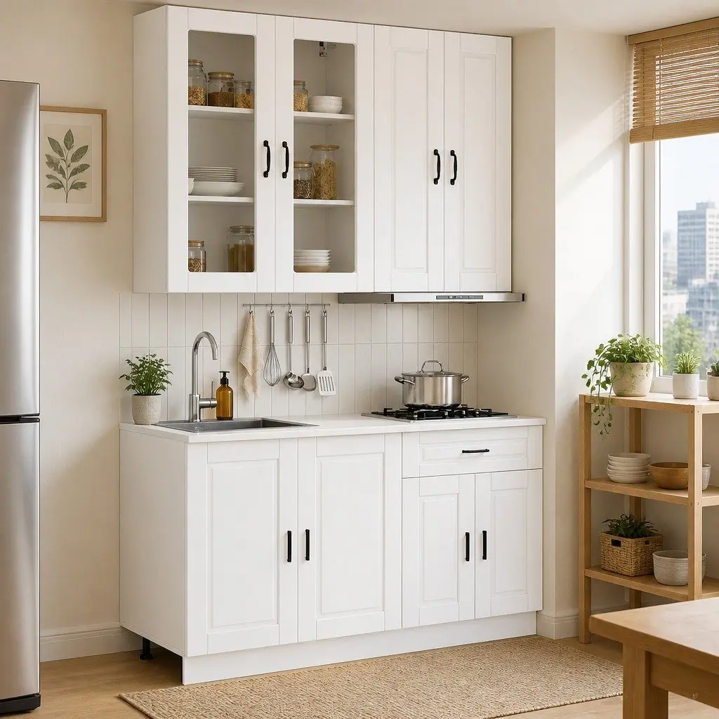 Kitchen Cabinet Unit White 4 Piece Adjustable Feet Indoor Storage