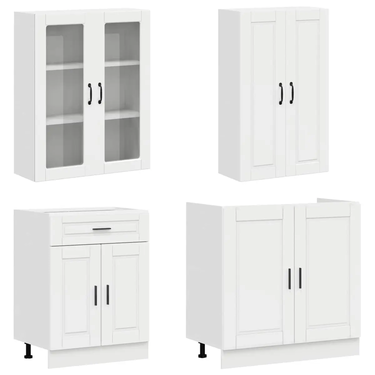 Kitchen Unit High Gloss White 4 Piece Engineered Wood Storage Cabinet with Adjustable Feet