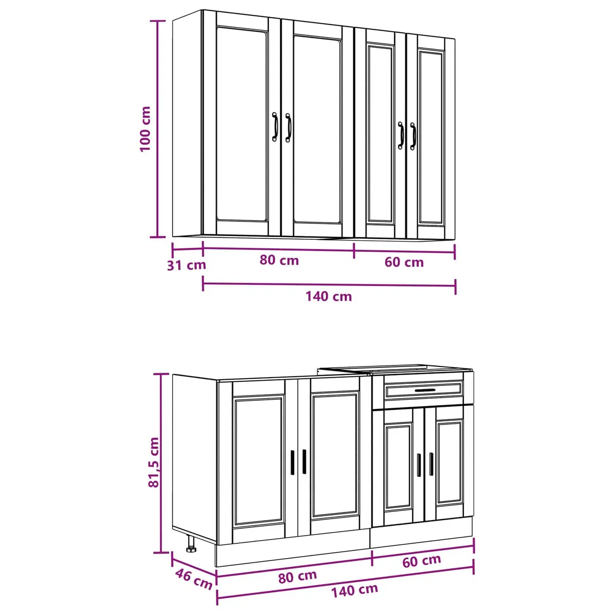 Kitchen Unit High Gloss White 4 Piece Engineered Wood Storage Cabinet with Adjustable Feet