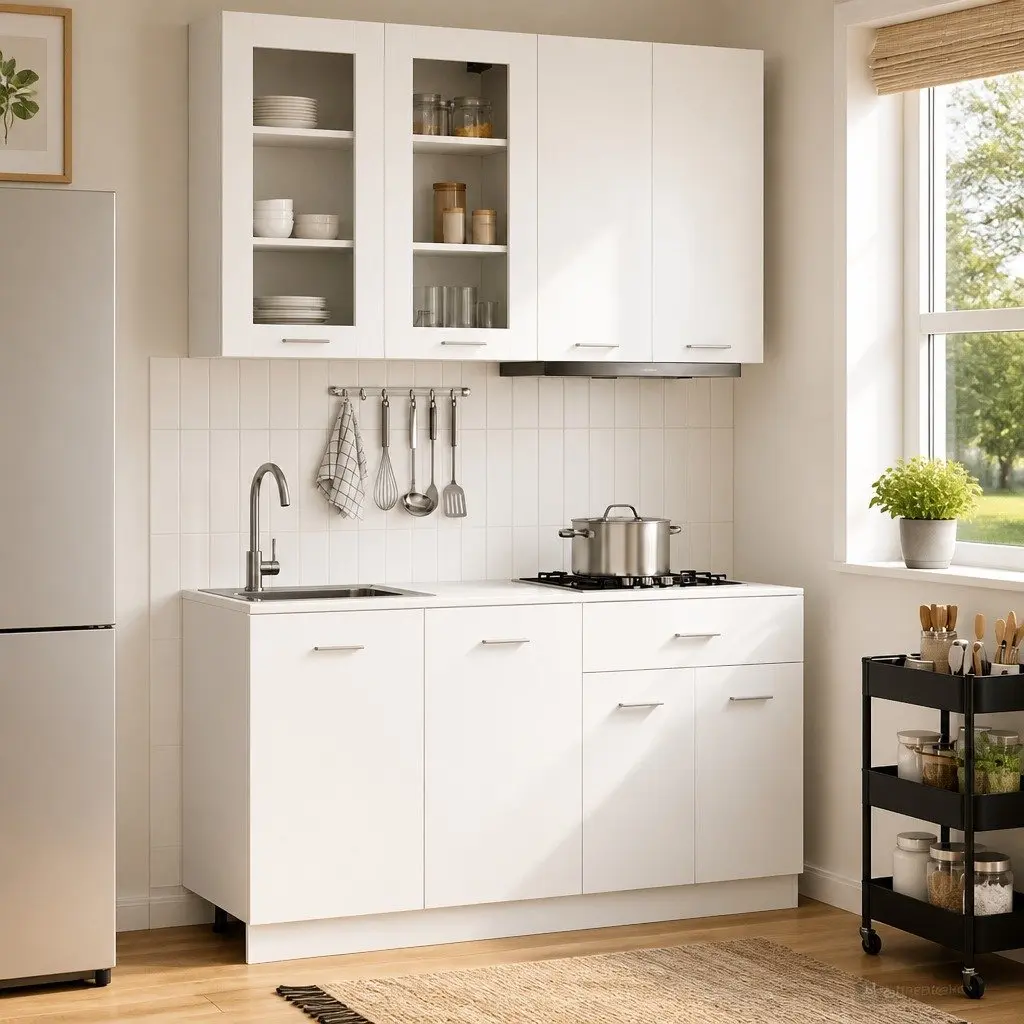 Kitchen Unit White 4 Pieces Engineered Wood Storage Cabinet Organizer