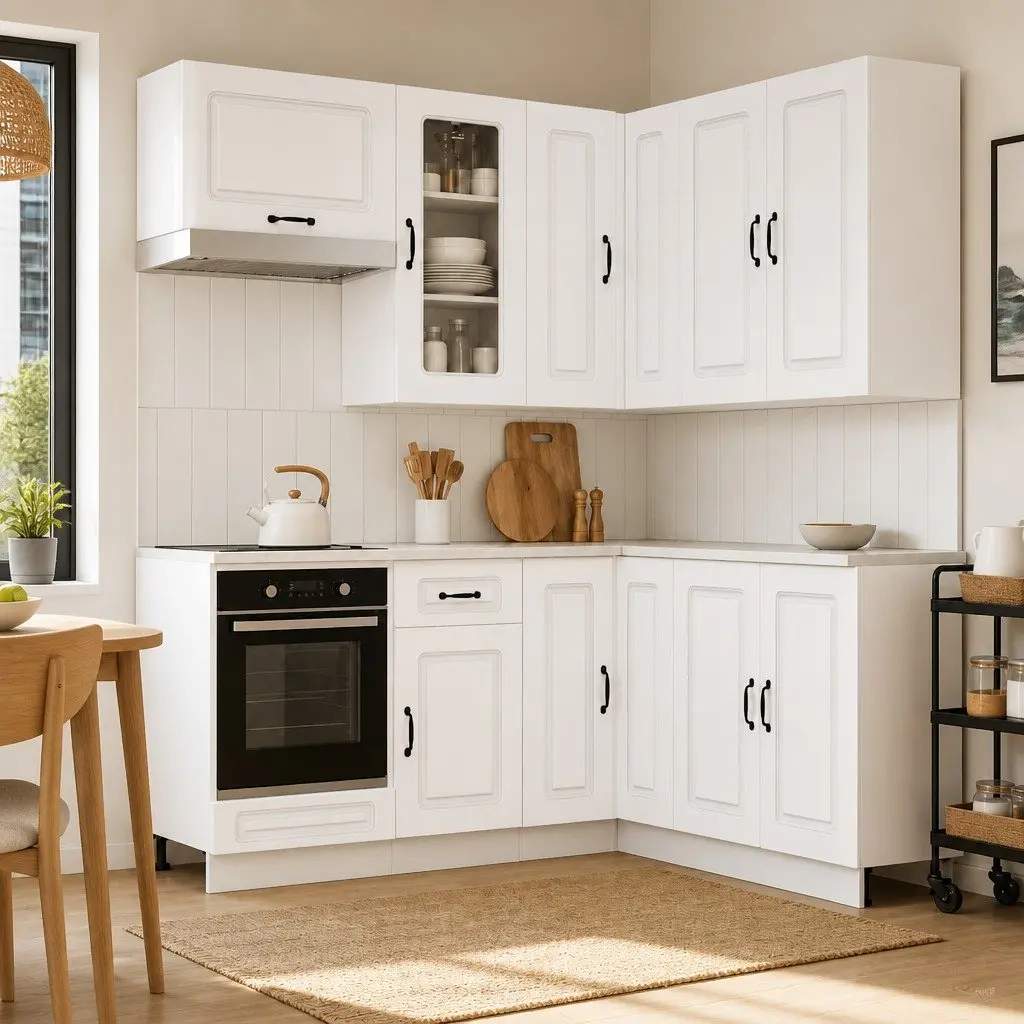 Kitchen Cabinet Unit White 8 Piece Engineered Wood Modern Storage