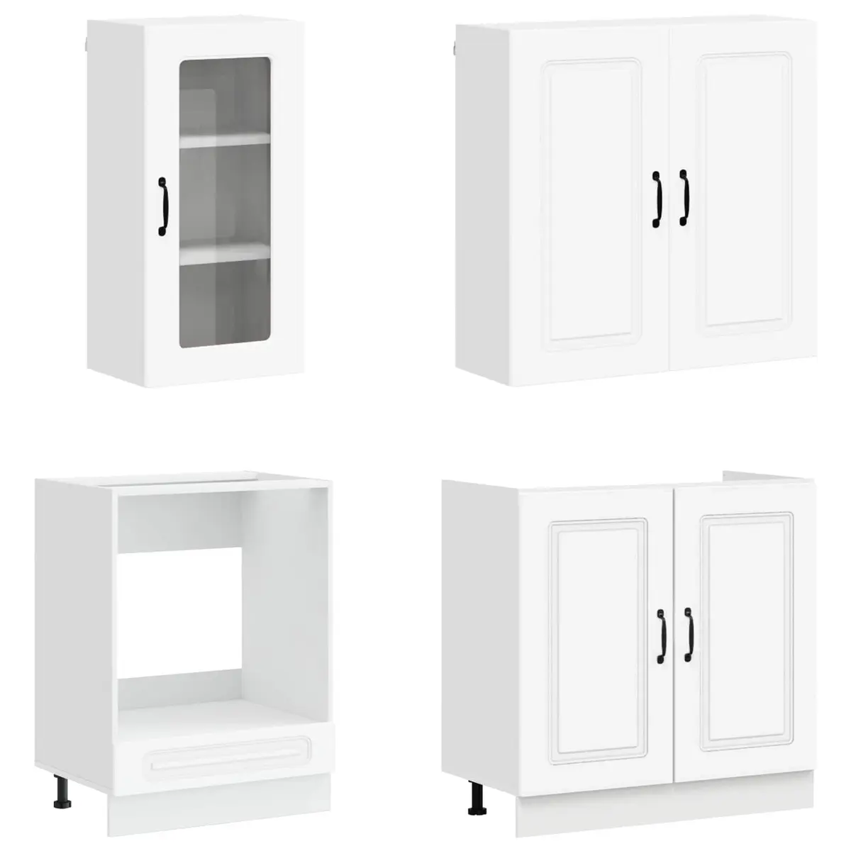 Kitchen Cabinet Unit White 8 Piece Engineered Wood Modern Storage