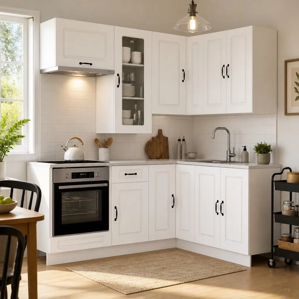 Kitchen Unit White 8 Piece Engineered Wood Adjustable Storage Furniture