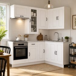 Kitchen Unit 8 Piece White Engineered Wood Cabinets Adjustable Storage Furniture
