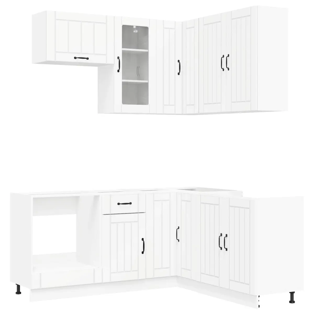 Kitchen Cabinet White 8 Piece Engineered Wood Modern Storage Unit