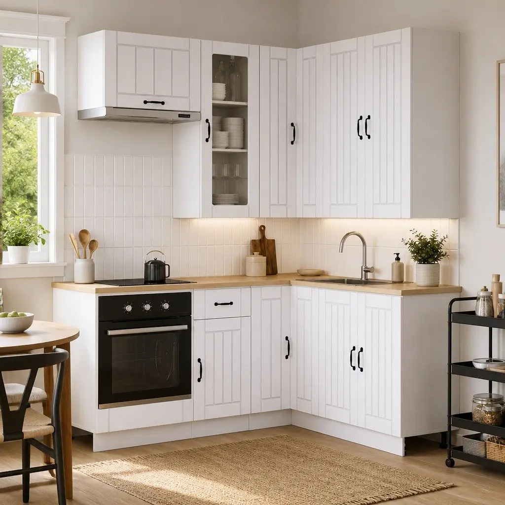 Kitchen Unit White 8 Piece Engineered Wood Modern Cabinet Storage Furniture