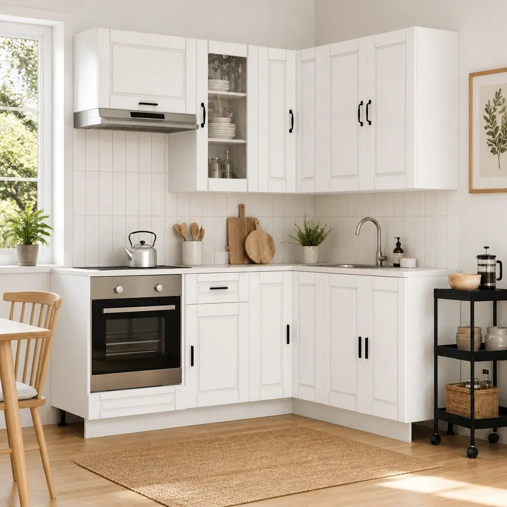 Kitchen Cabinet Unit White 8 Piece Engineered Wood Storage Furniture Set