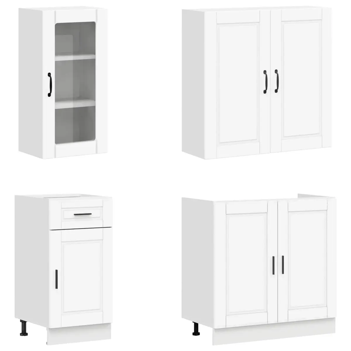 Kitchen Cabinet Unit White 8 Piece Engineered Wood Storage Furniture Set