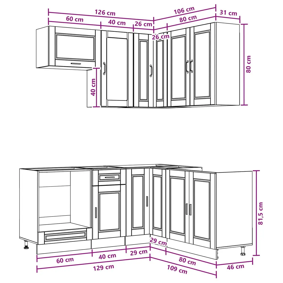 Kitchen Cabinet Unit White 8 Piece Engineered Wood Storage Furniture Set