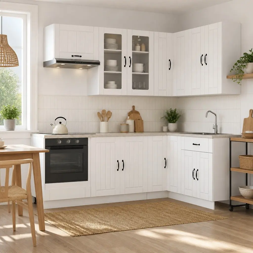 Kitchen Unit White 8 Pieces Modern Cabinet Storage Engineered Wood Adjustable Feet