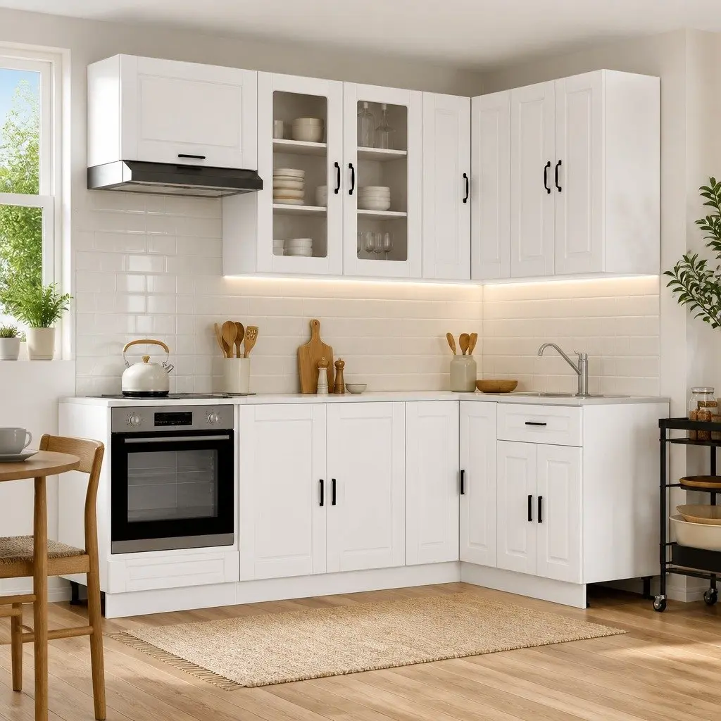 Kitchen Cabinet Unit White 8 Piece Engineered Wood Modern Storage Cupboard