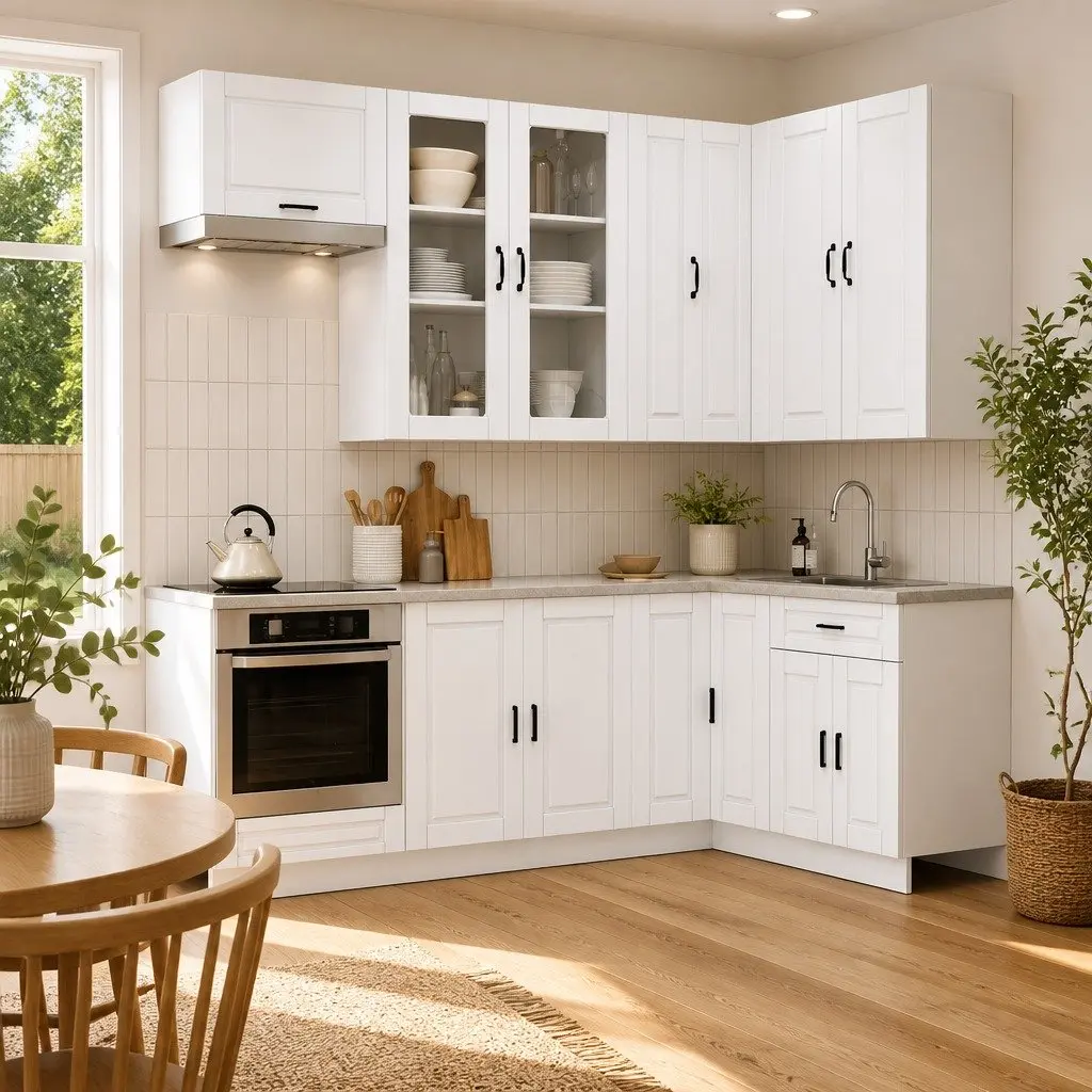 Kitchen Cabinet Unit White 8 Pieces Engineered Wood Storage Adjustable Feet