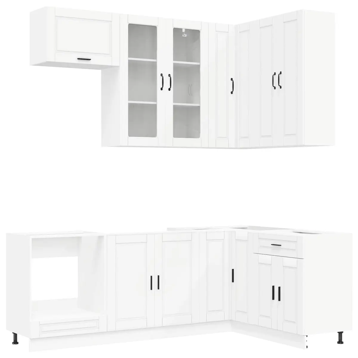 Kitchen Cabinet Unit White 8 Pieces Engineered Wood Storage Adjustable Feet