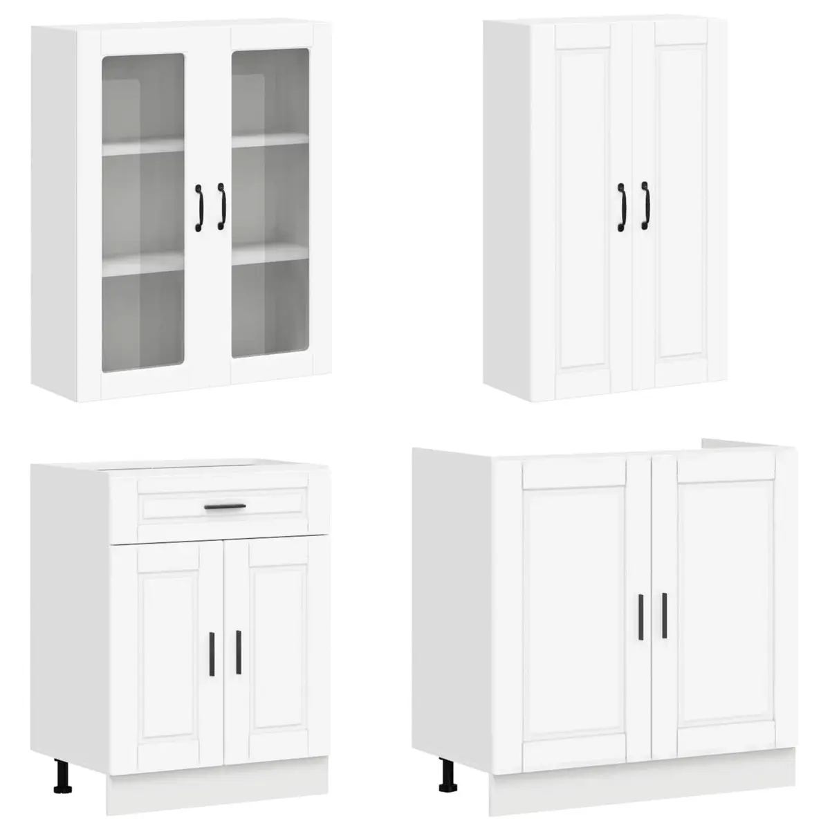 Kitchen Cabinet Unit White 8 Pieces Engineered Wood Storage Adjustable Feet