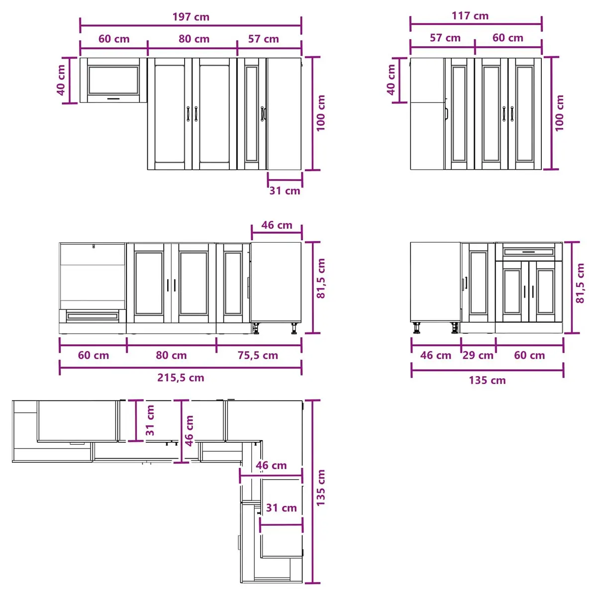 Kitchen Cabinet Unit White 8 Pieces Engineered Wood Storage Adjustable Feet