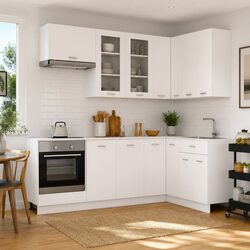 Kitchen Cabinet Unit 8 Piece White Modern Storage Organiser Engineered Wood Set