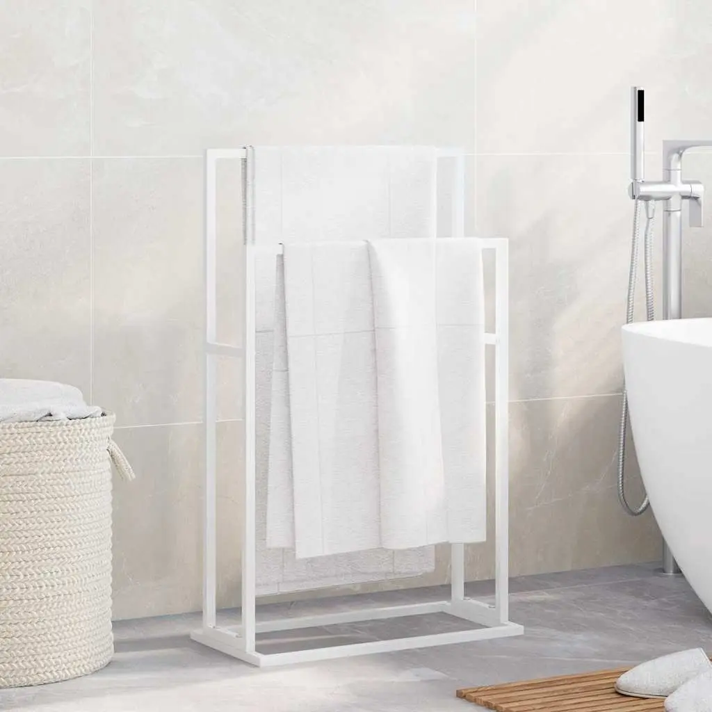 White Freestanding Towel Rack 2-Tier Organiser for Bathroom Storage and Accessories