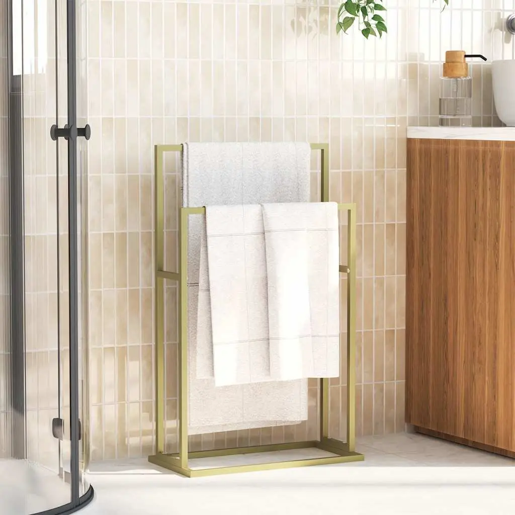 Freestanding Towel Rack Gold 2-Tier Bathroom Storage Organiser Stand Holder