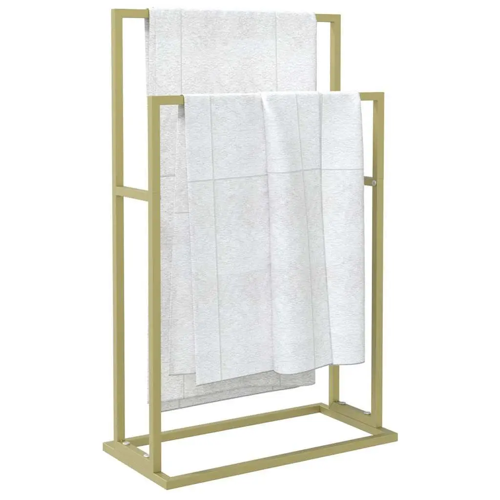 Freestanding Towel Rack Gold 2-Tier Bathroom Storage Organiser Stand Holder