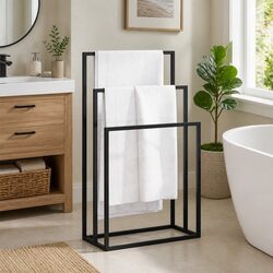 3-Tier Black Towel Rack for Easy Storage