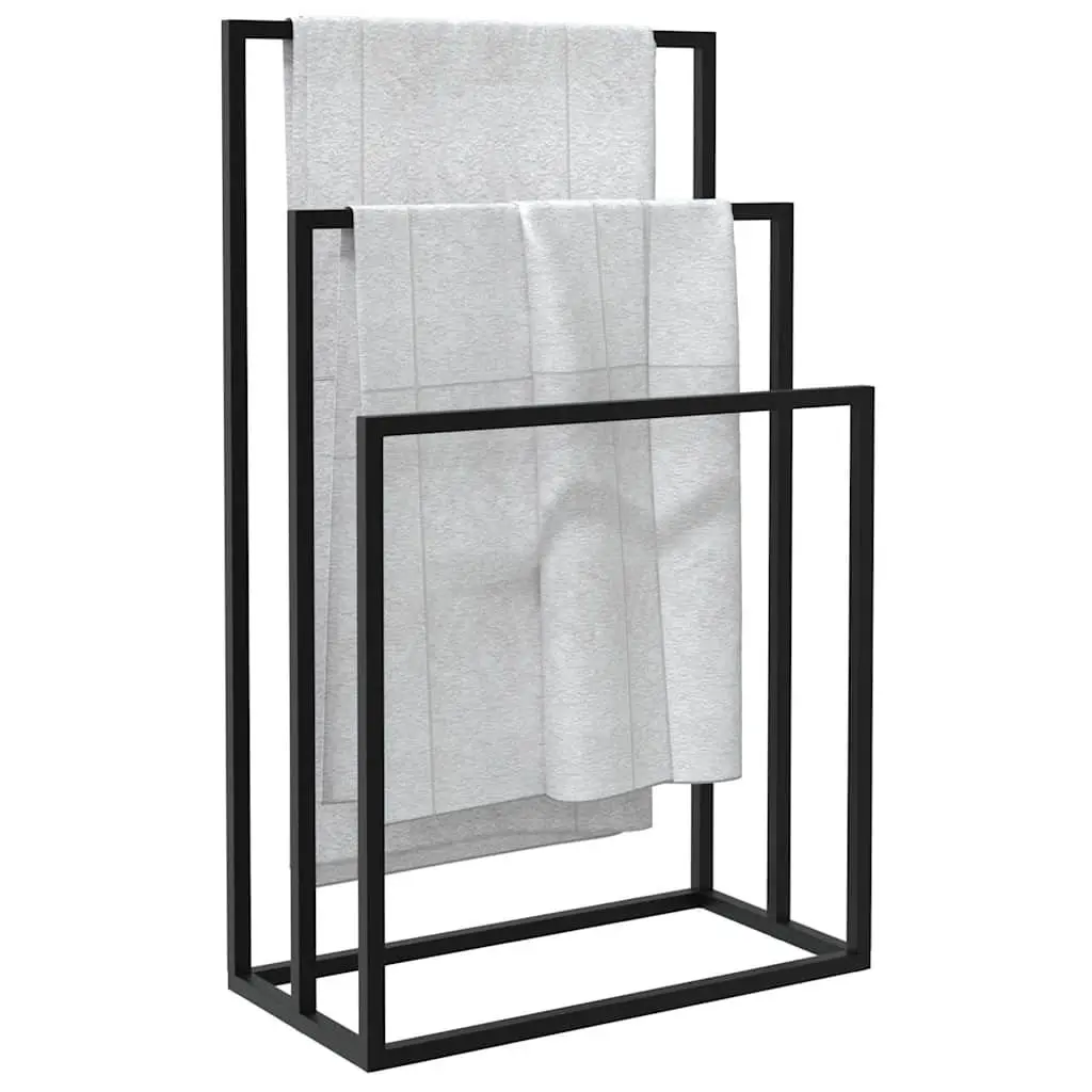 Freestanding Towel Rack Black 3 Tier Iron Bathroom Storage Holder Organiser