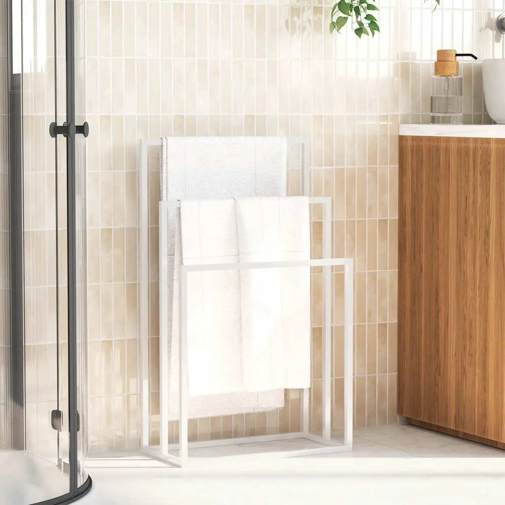 Freestanding Towel Rack White 3 Tier Iron Frame Bathroom Storage Organiser