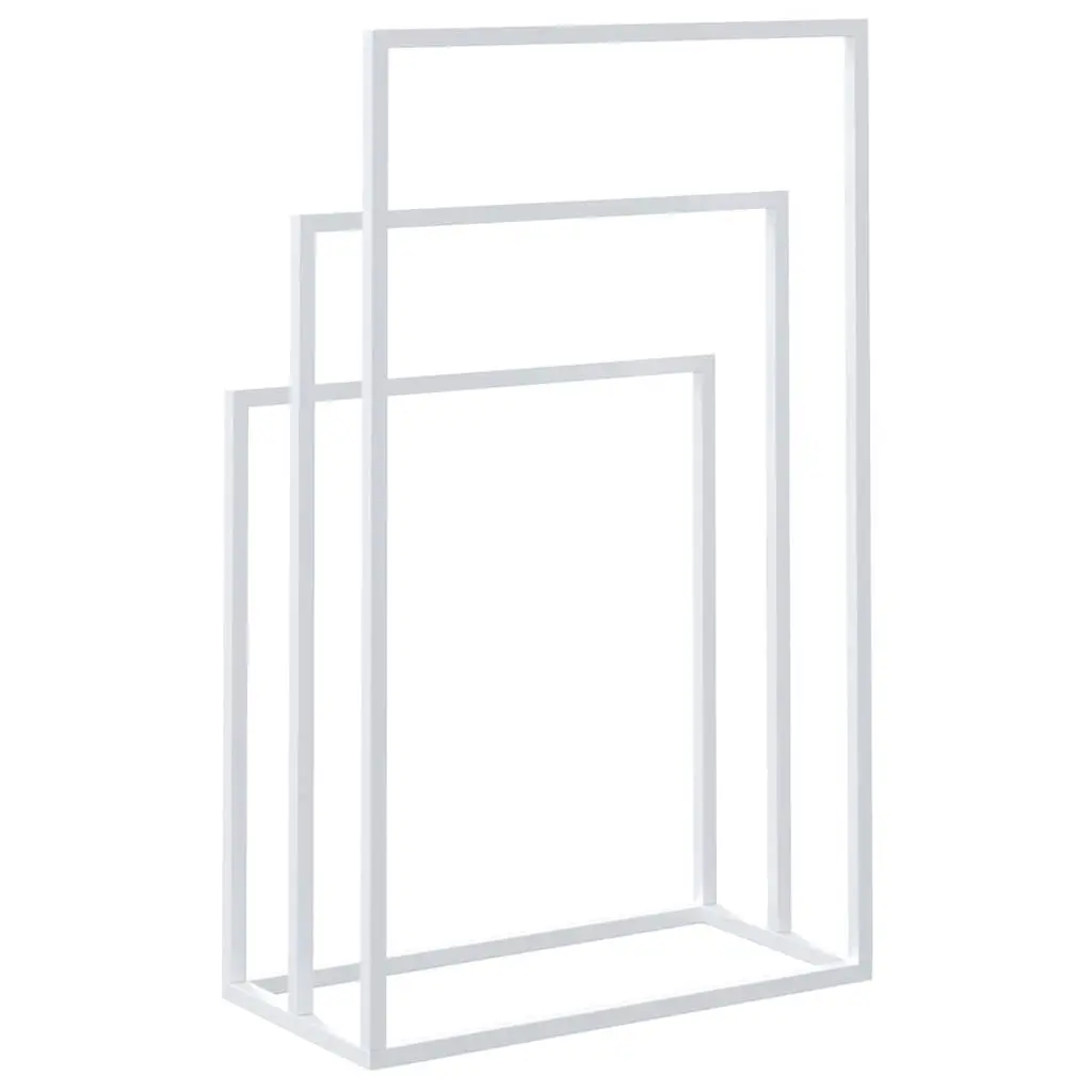 Freestanding Towel Rack White 3 Tier Iron Frame Bathroom Storage Organiser