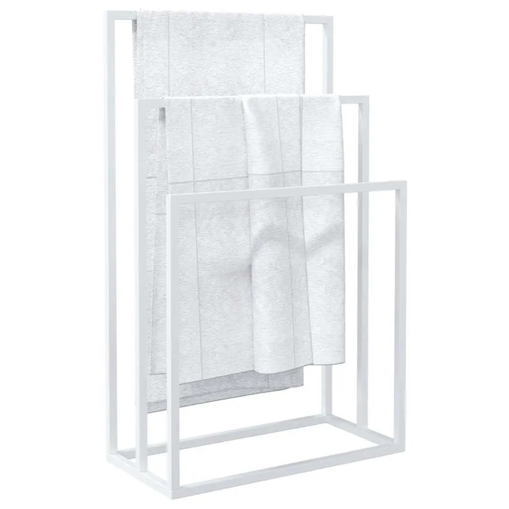 Freestanding Towel Rack White 3 Tier Iron Frame Bathroom Storage Organiser