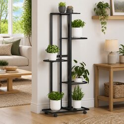 5-Tier Flower Stand with Wheels Iron Plant Rack Corner Shelf Display Stand