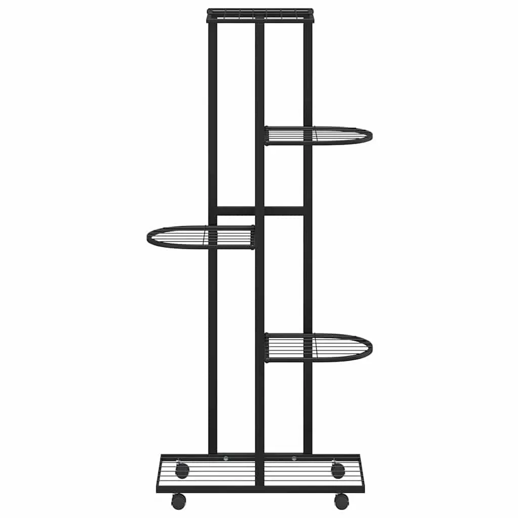 5-Tier Flower Stand Black Iron Plant Rack Corner Shelf Display Stand with Wheels