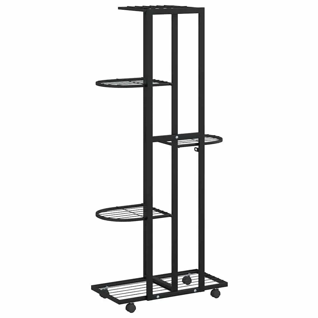 5-Tier Flower Stand Black Iron Plant Rack Corner Shelf Display Stand with Wheels