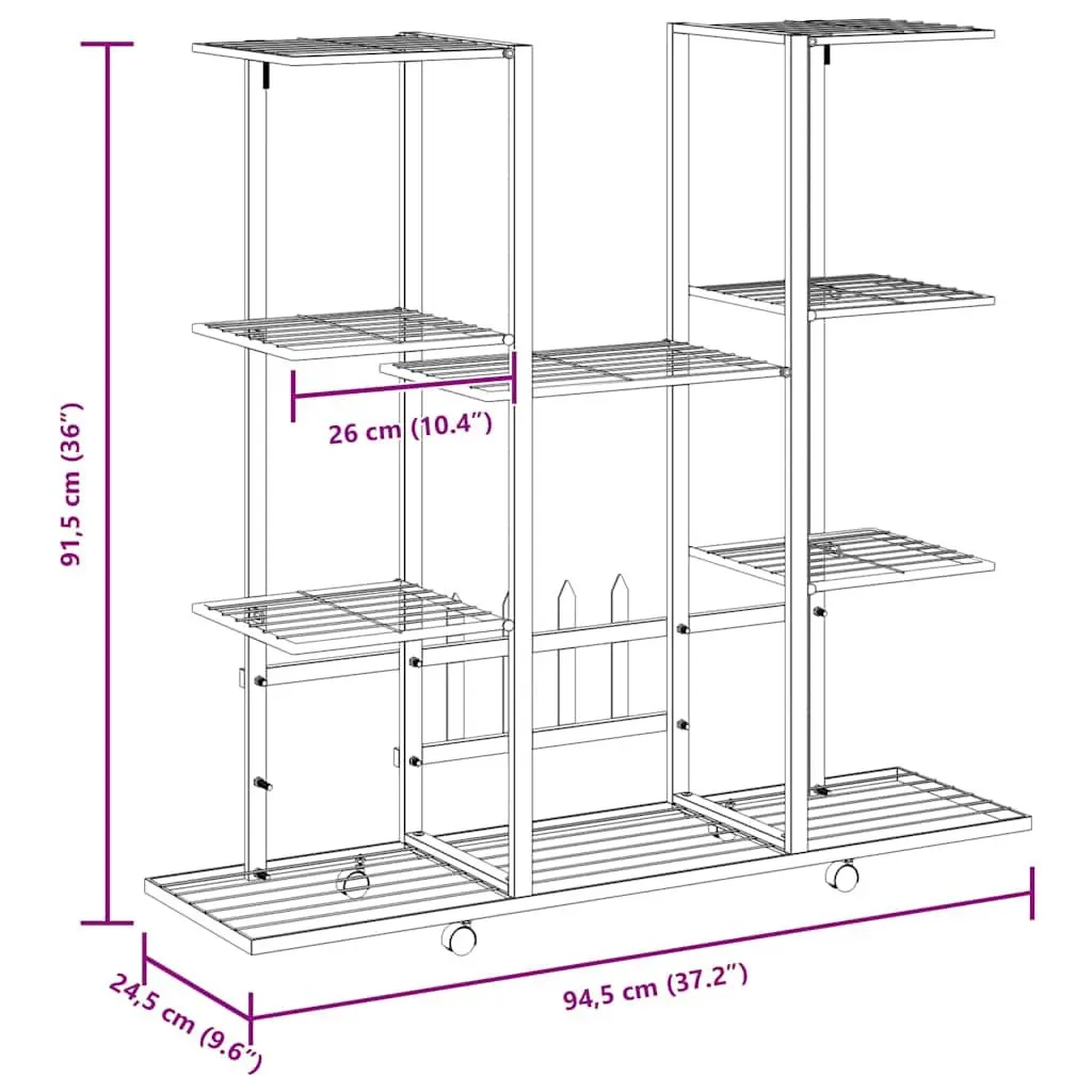 Plant Stand Black Iron with Wheels Multi Shelf Display Rack