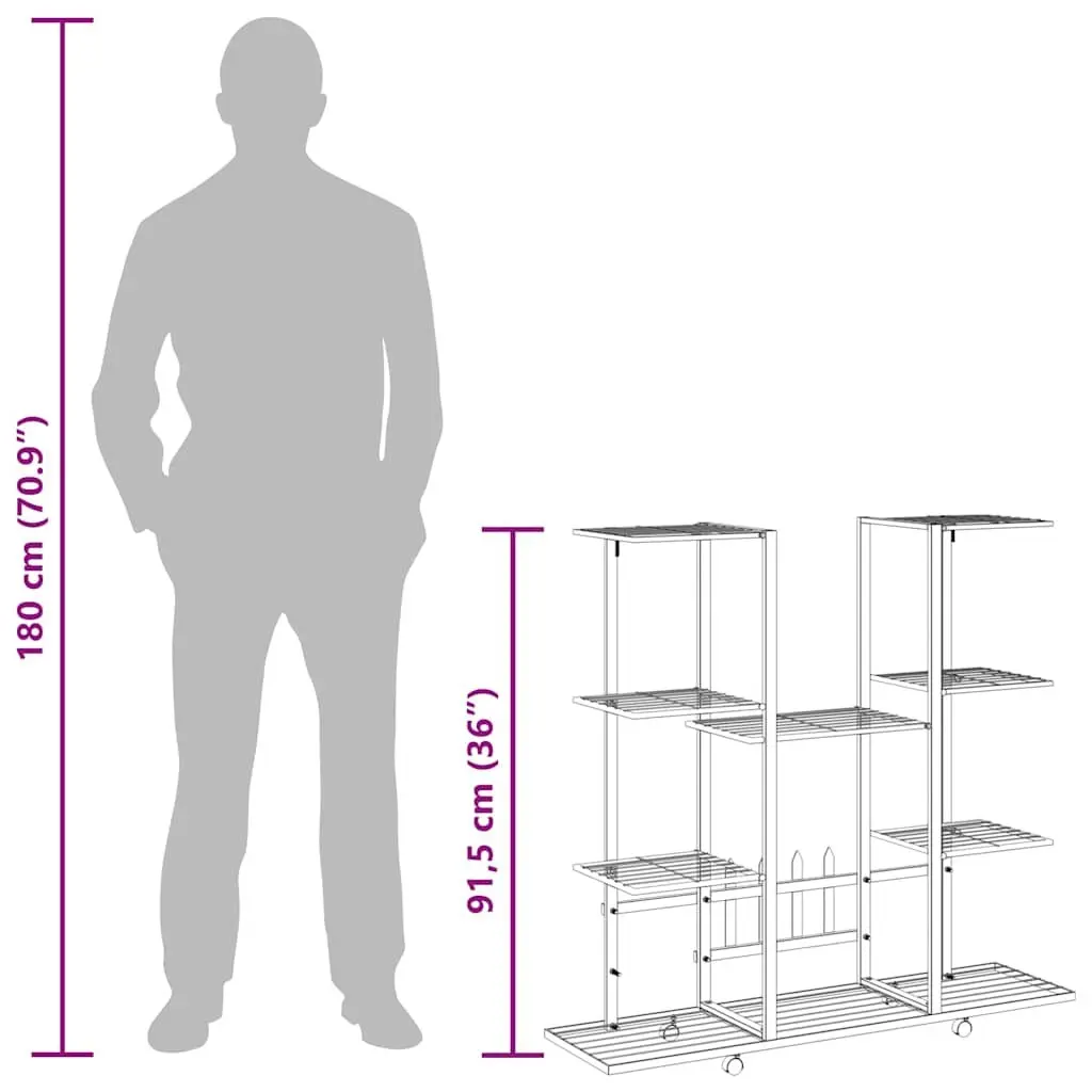 Plant Stand Black Iron with Wheels Multi Shelf Display Rack
