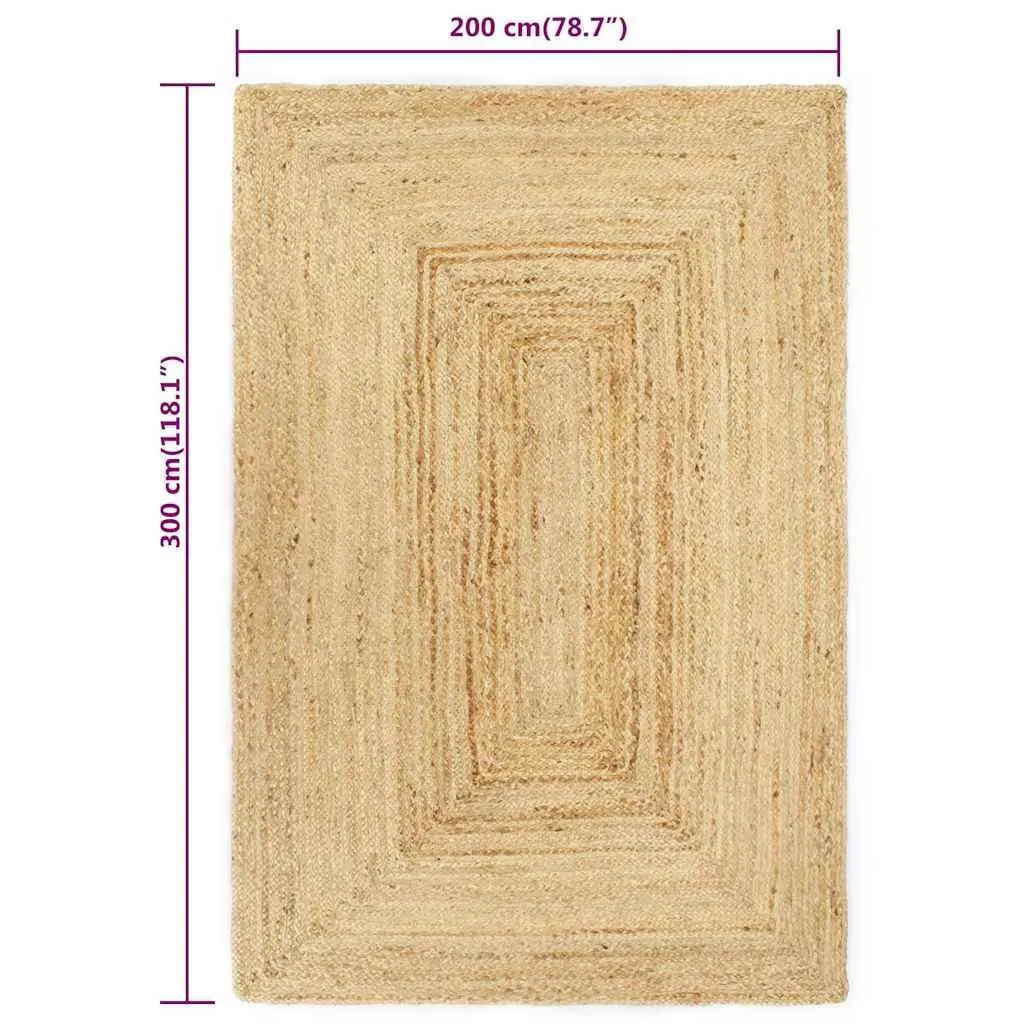 Jute Area Rug Brown 200x300 cm Handmade Braided Floor Mat