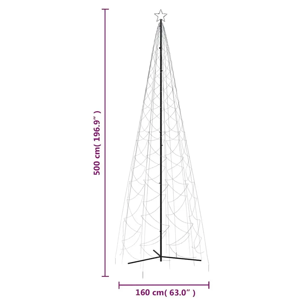 Christmas Cone Tree Cold White 500cm Tall 160cm Wide 1400 LEDs Zigzag Shape 8 Lighting Effects