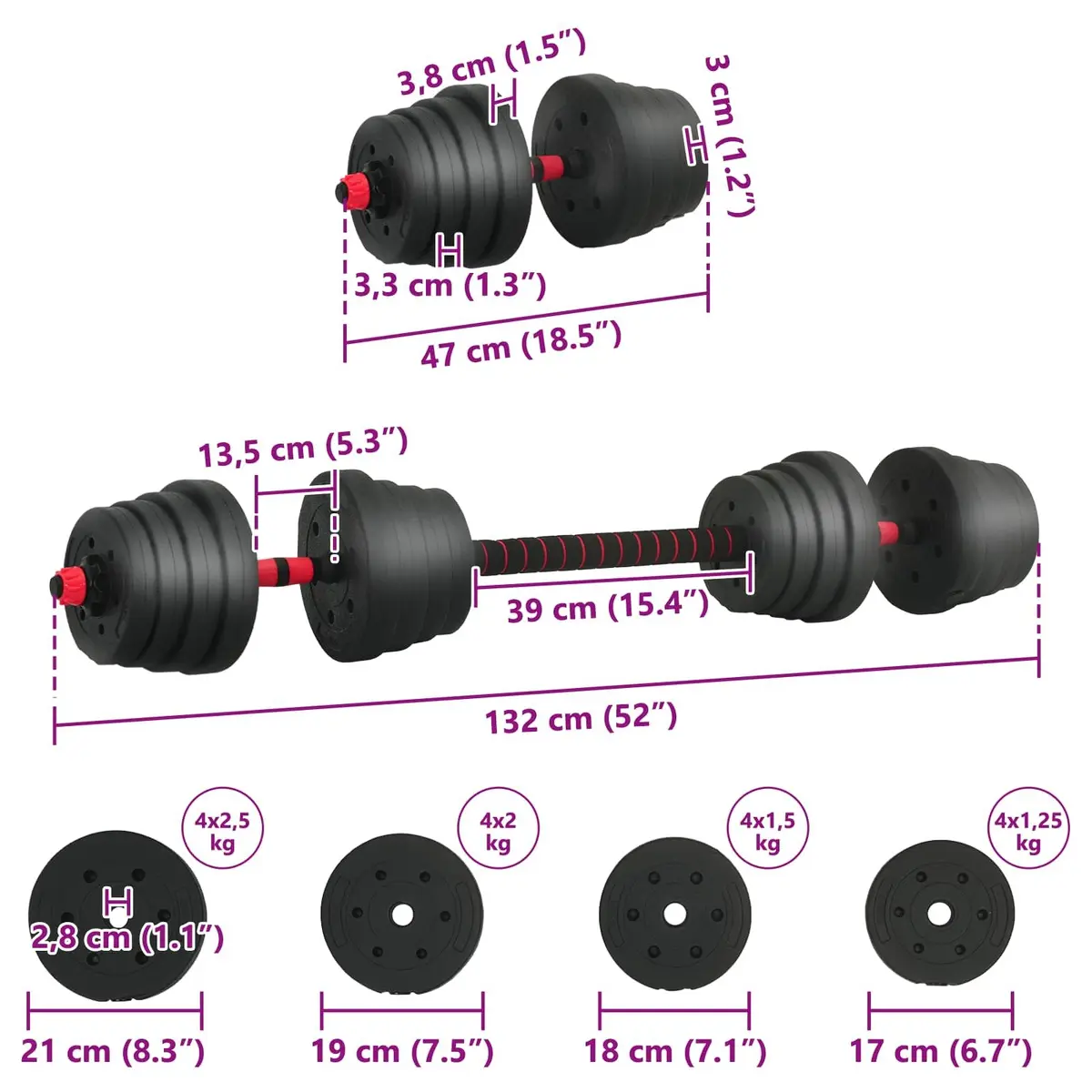 Adjustable Dumbbell Set Black 40kg Removable Weight System