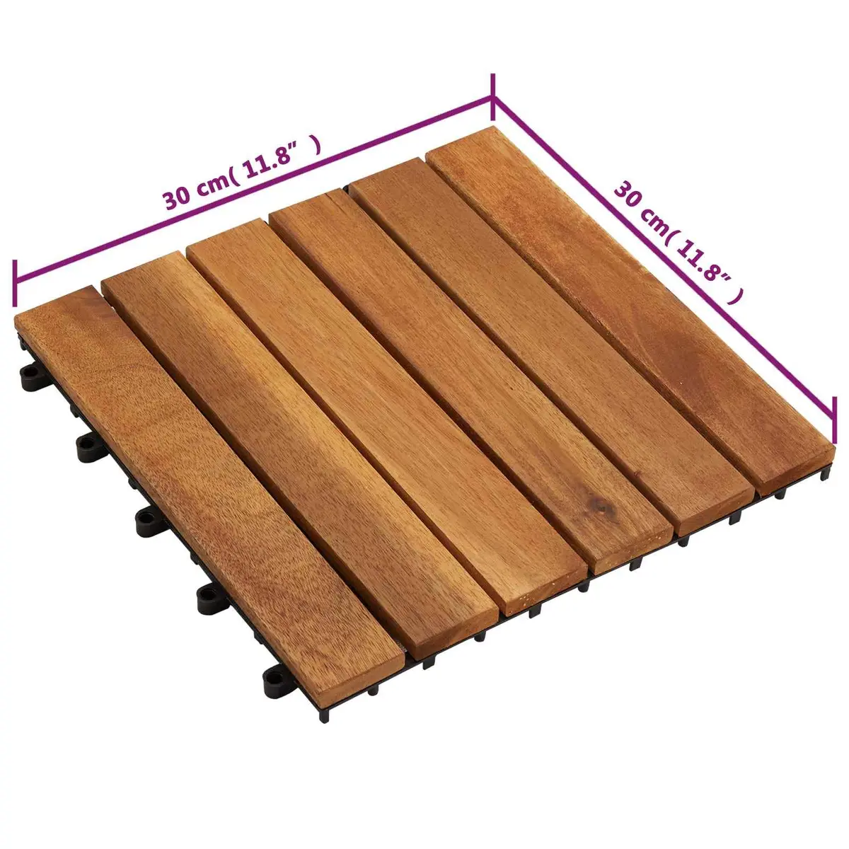 Acacia Hardwood Decking Tile Interlocking Square 30x30cm Brown Pack of 20