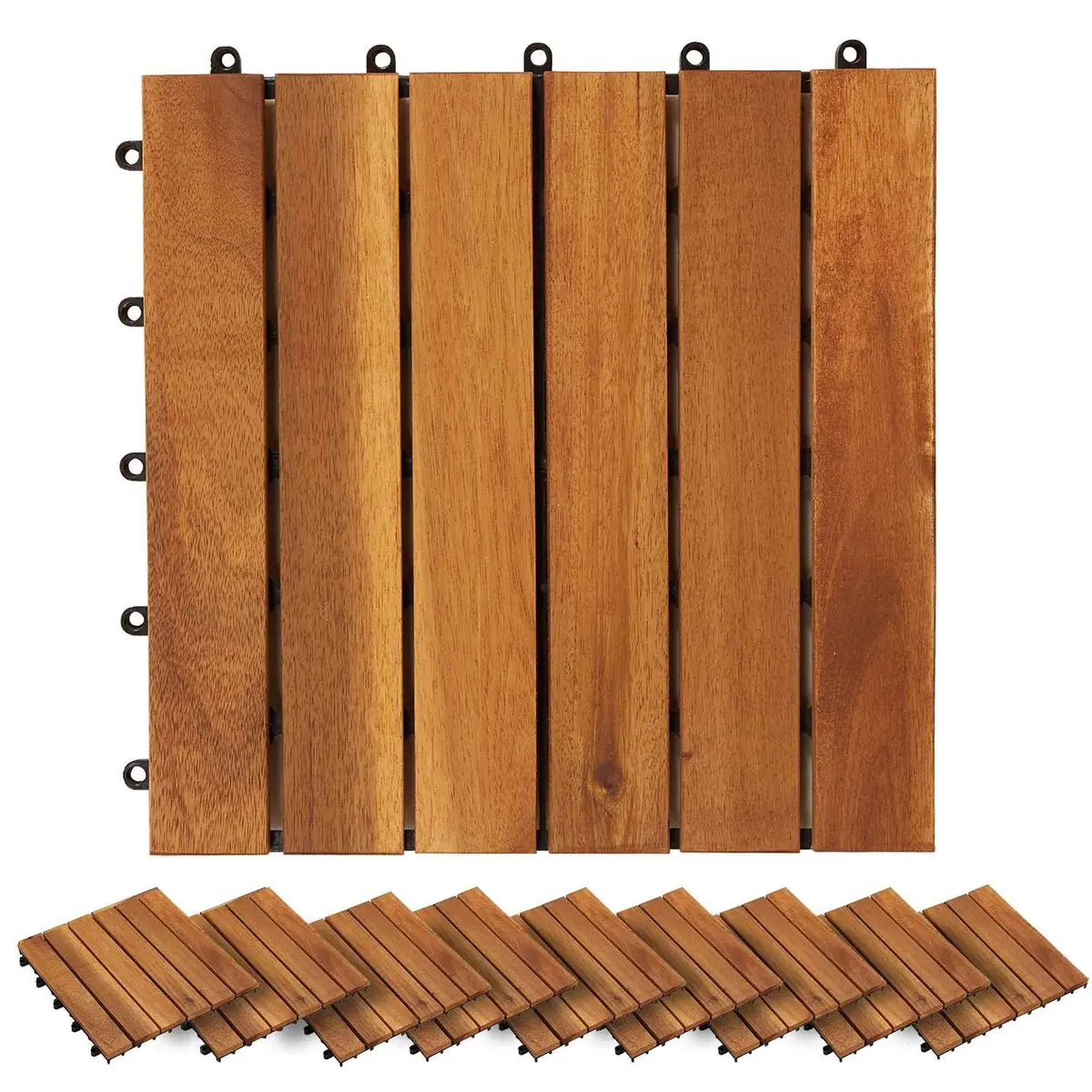 Acacia Wood Decking Tiles 30x30cm Interlocking Square Brown Floor Garden Patio
