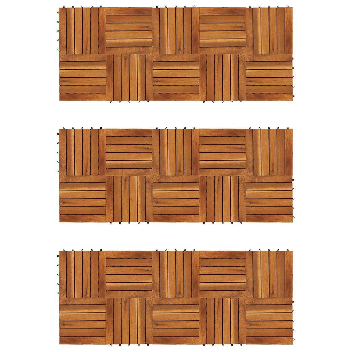 Acacia Wood Decking Tiles 30x30cm Interlocking Square Brown Floor Garden Patio