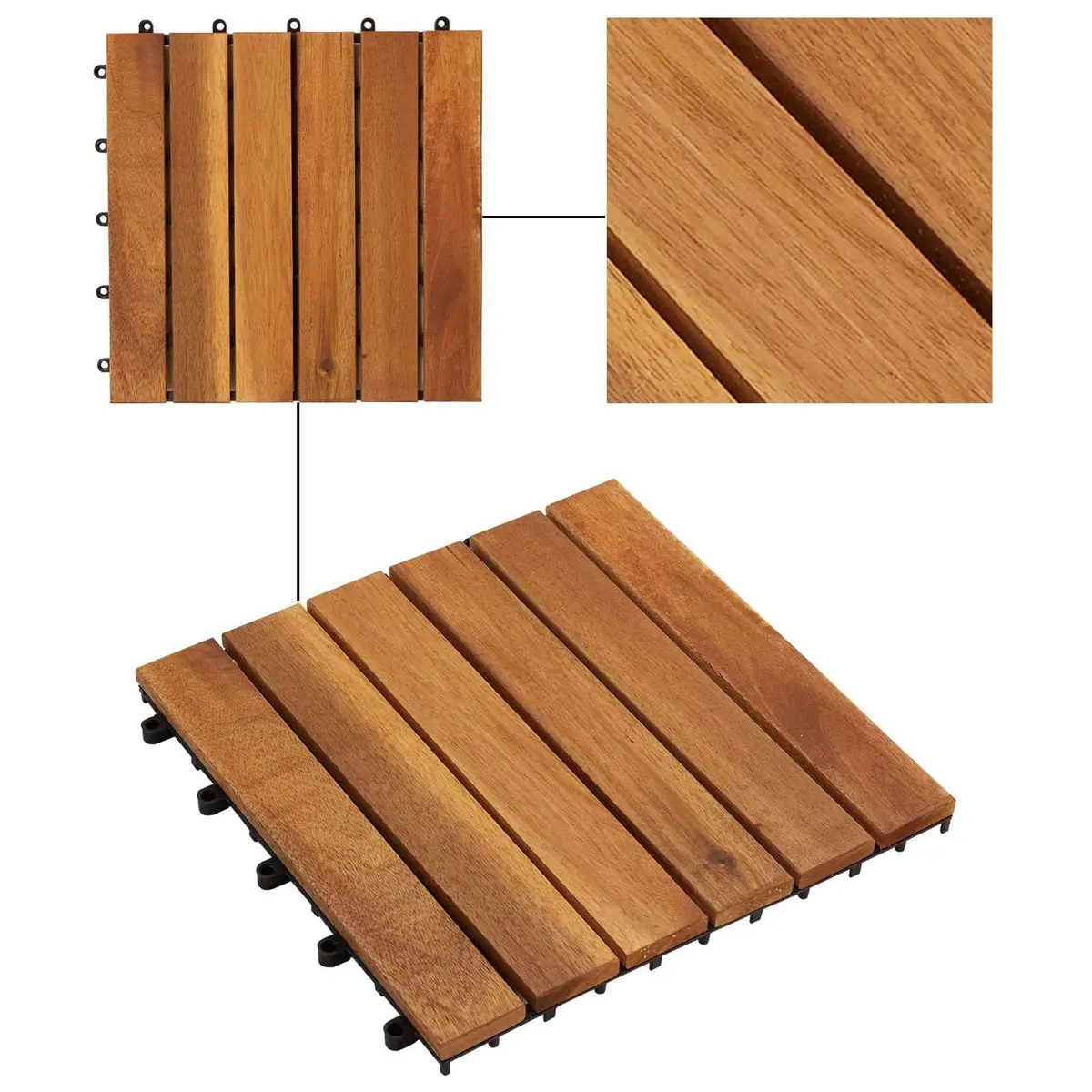 Acacia Wood Decking Tiles 30x30cm Interlocking Square Brown Floor Garden Patio