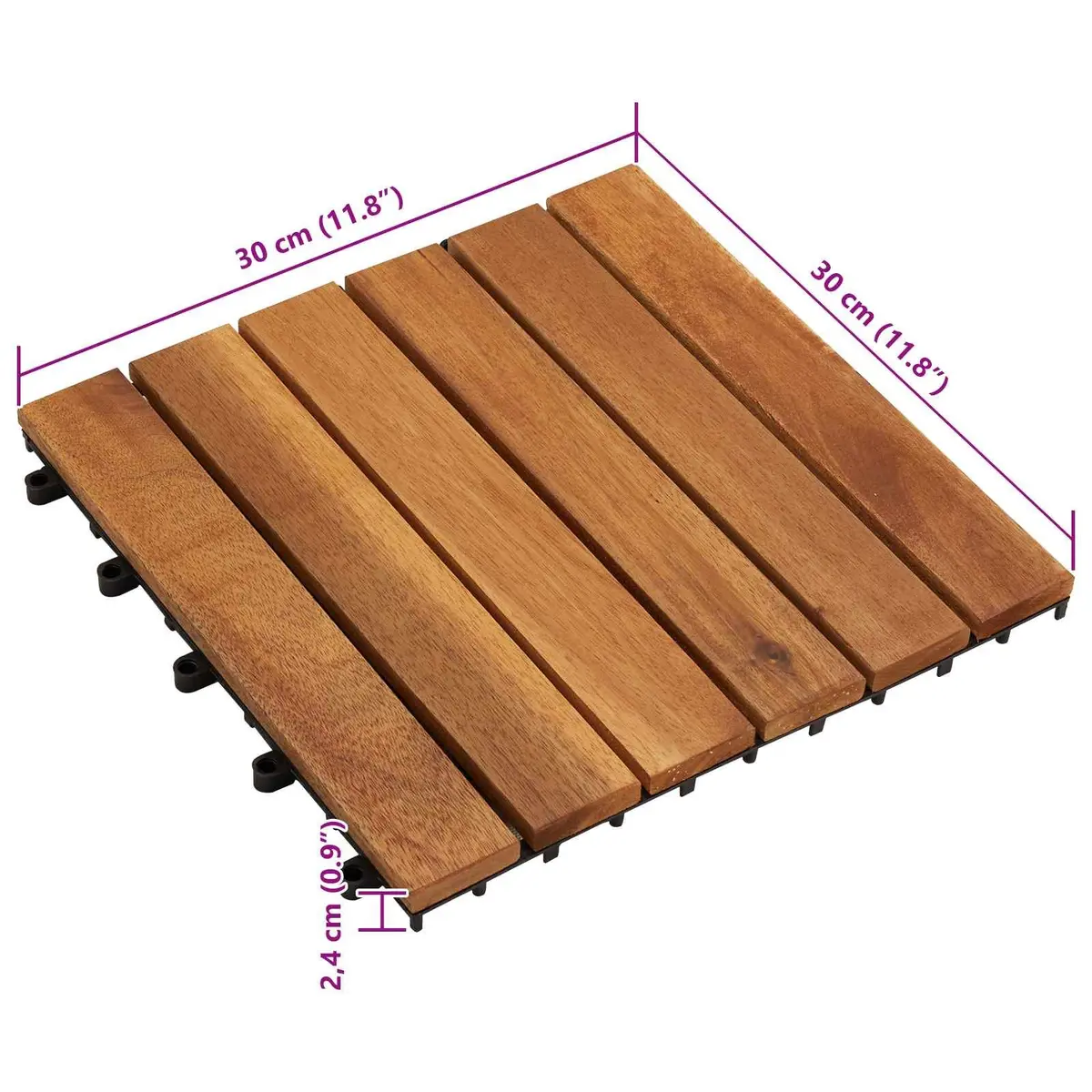 Acacia Wood Decking Tiles 30x30cm Interlocking Square Brown Floor Garden Patio
