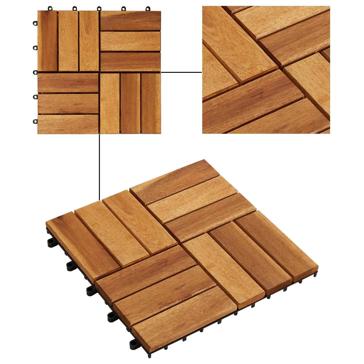 Acacia Hardwood Decking Tiles 30x30cm Interlocking Brown Square Outdoor Patio