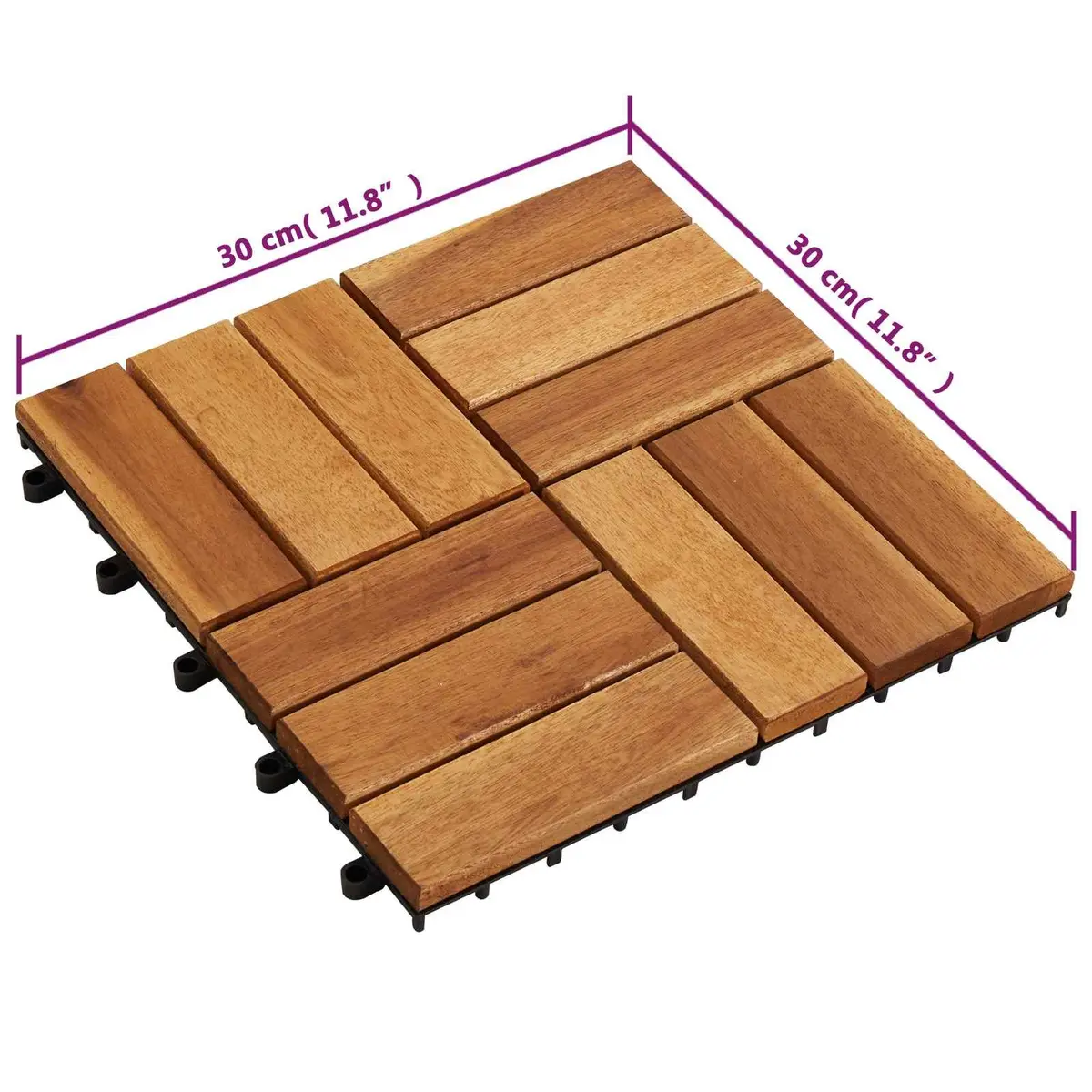 Decking Tile Brown 30x30cm Interlocking Acacia Hardwood
