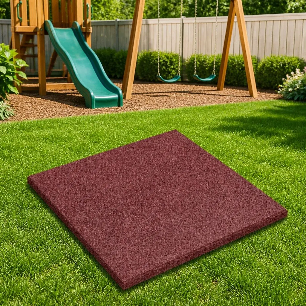 Fall Protection Tiles Red 50 x 50 cm 3 cm Thick Outdoor Rubber Safety Flooring