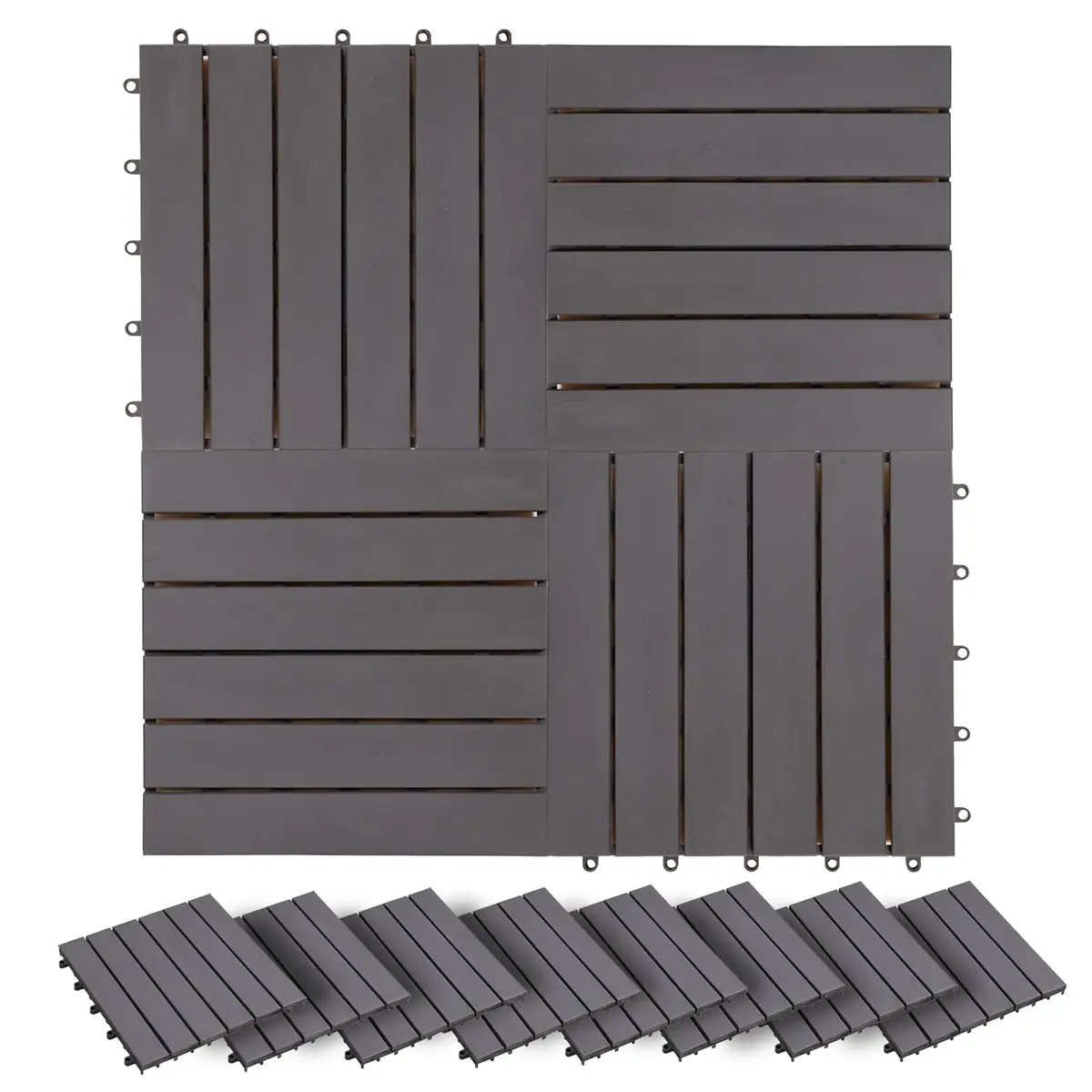 Decking Tile 30 x 30 cm Grey Acacia Hardwood Interlocking Square Outdoor Patio