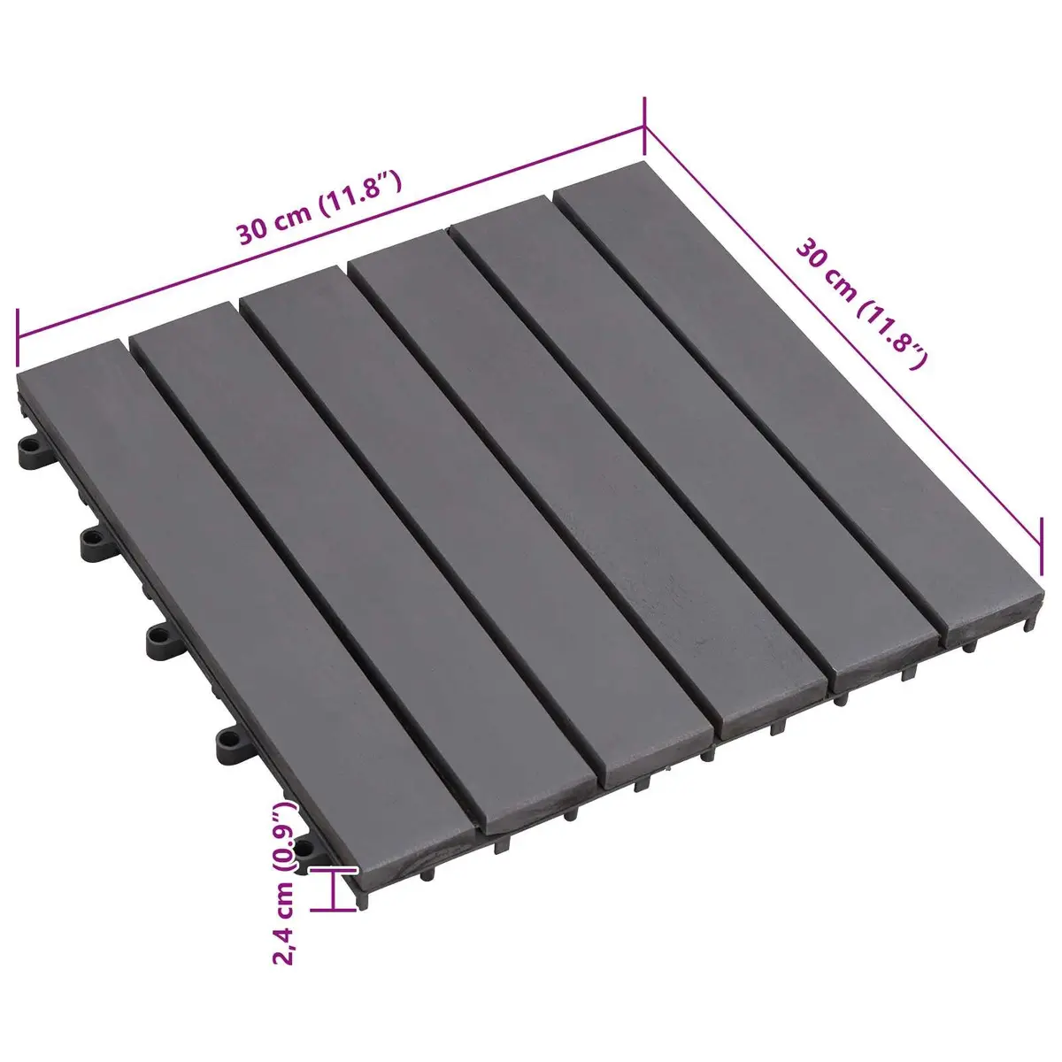 Decking Tile 30 x 30 cm Grey Acacia Hardwood Interlocking Square Outdoor Patio