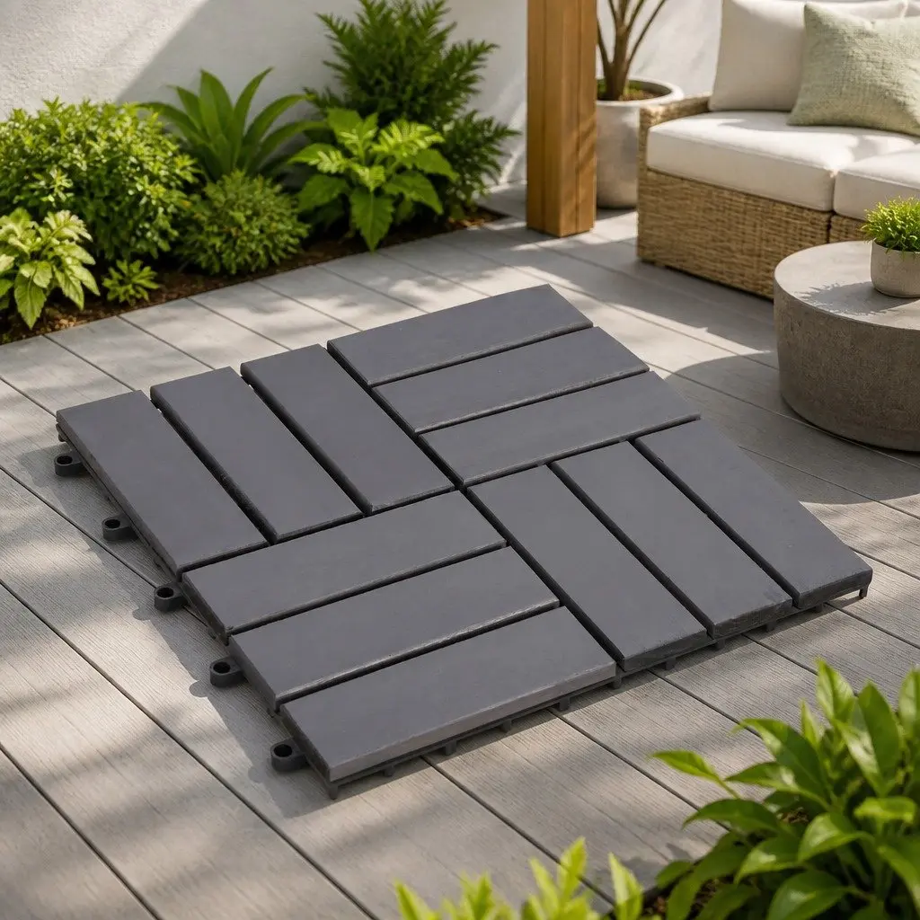 Decking Tile Grey 30 x 30 cm Interlocking Acacia Hardwood 20 Piece