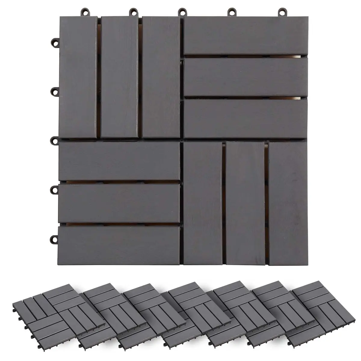 Decking Tile Grey 30 x 30 cm Interlocking Acacia Hardwood 20 Piece