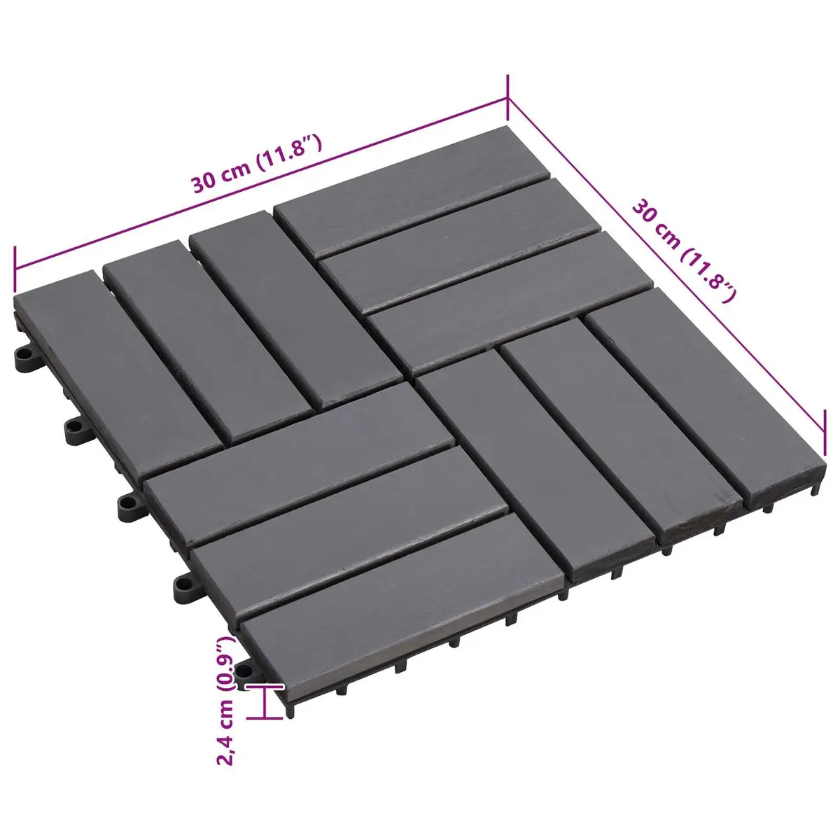Decking Tile Grey 30 x 30 cm Interlocking Acacia Hardwood 20 Piece